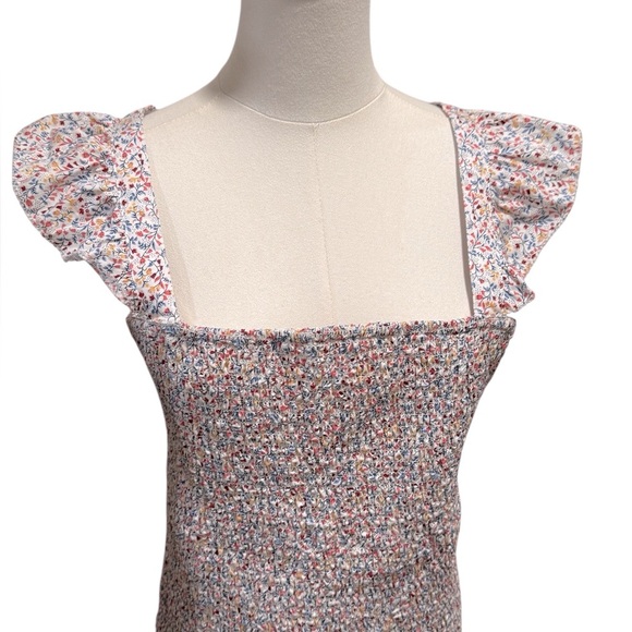 NWT Old Navy Smocked Fitted Ruffle Trim Pink Ditsy Floral Top Womens size XL - Picture 7 of 14